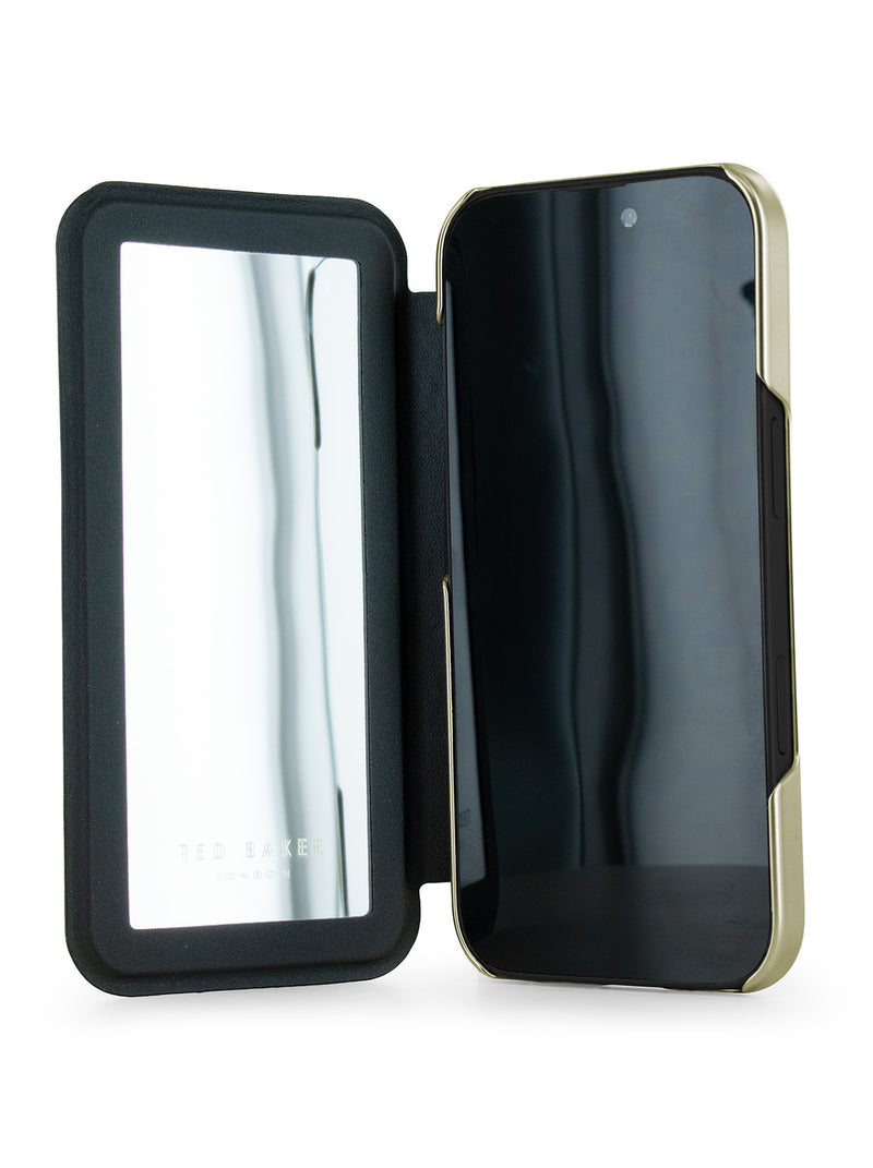 Ted Baker Pink Tulip Mirror Folio Phone Case for iPhone 17 Gold Shell