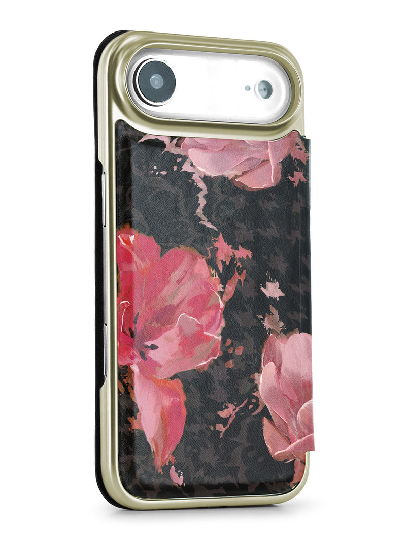 Ted Baker Pink Tulip Mirror Folio Phone Case for iPhone 17 Air Gold Shell