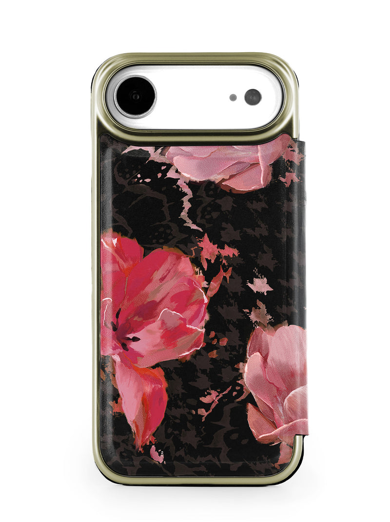 Ted Baker Pink Tulip Mirror Folio Phone Case for iPhone 17 Air Gold Shell