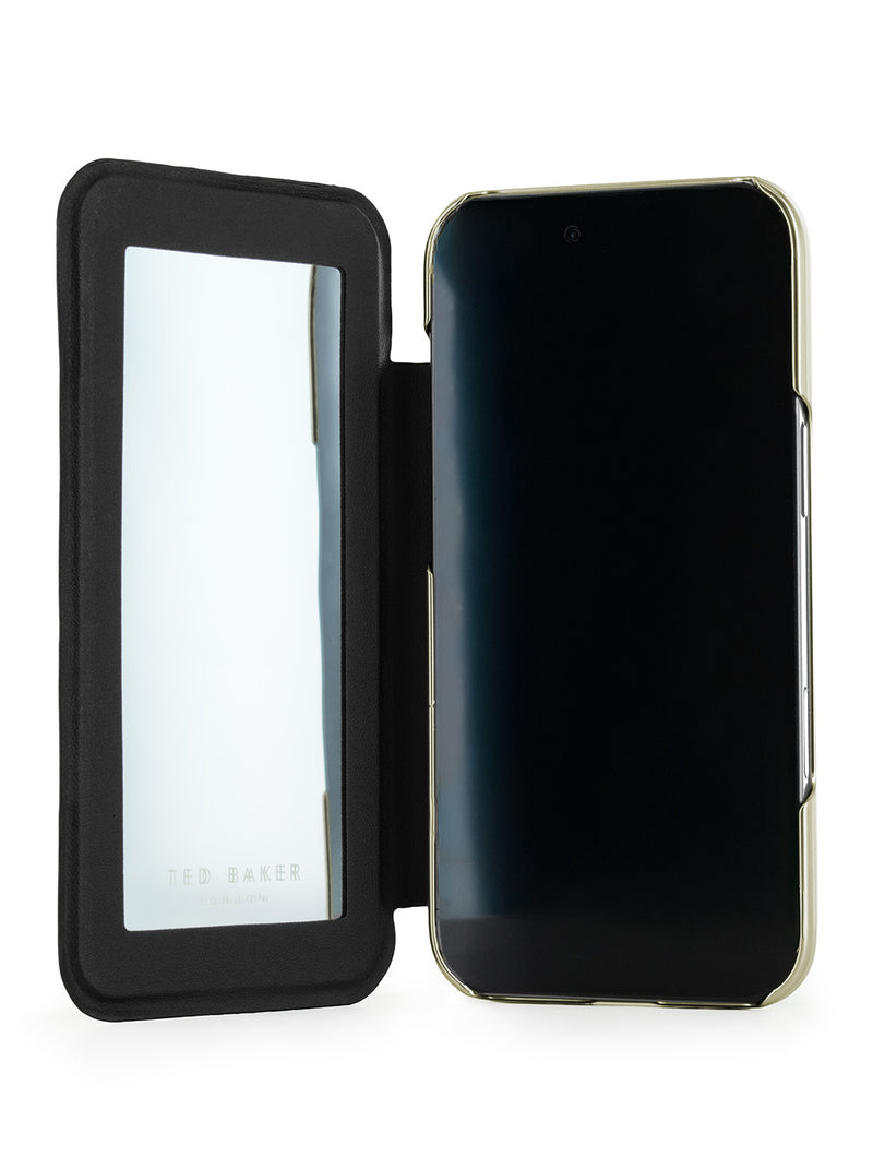 Ted Baker Pink Tulip Mirror Folio Phone Case for iPhone 17 Air Gold Shell