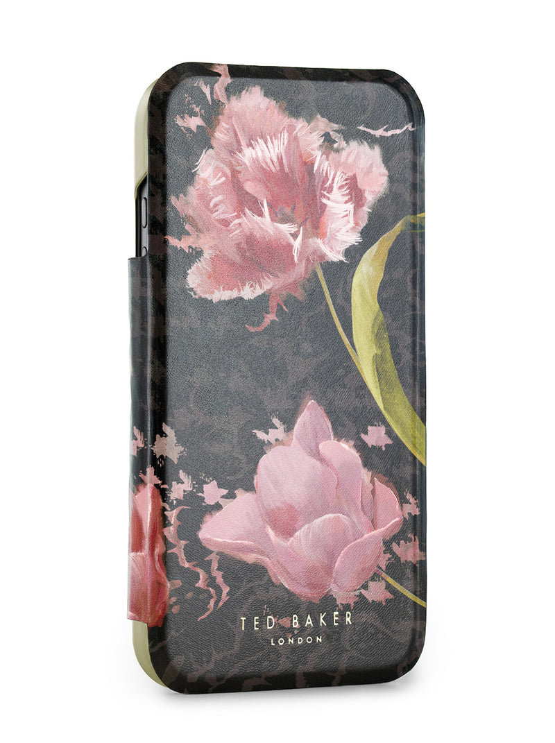 Ted Baker Pink Tulip Mirror Folio Phone Case for iPhone 17 Pro Gold Shell