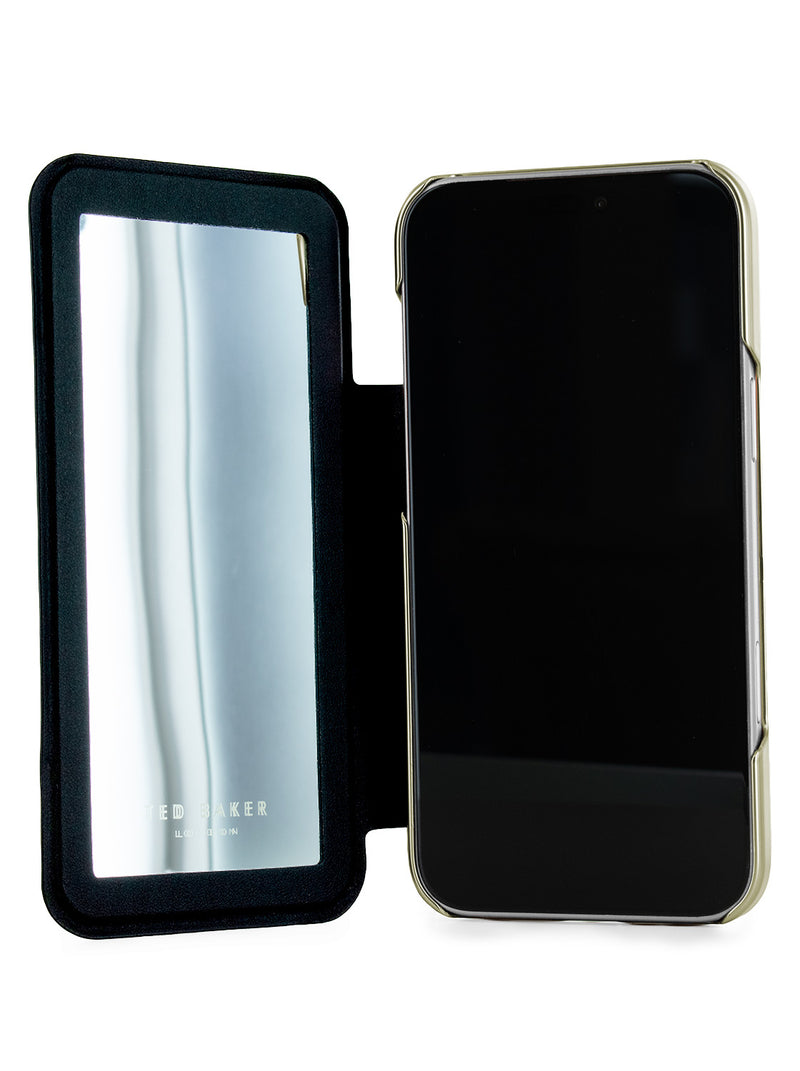 Ted Baker Pink Tulip Mirror Folio Phone Case for iPhone 17 Pro Gold Shell