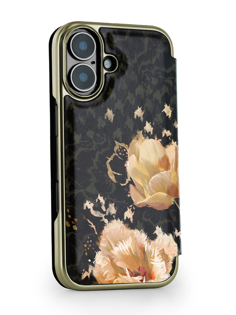 Ted Baker Orange Tulip Mirror Folio Phone Case for iPhone 17 Gold Shell