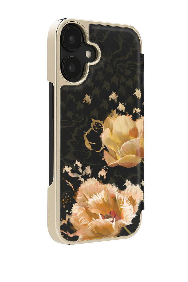 Ted Baker Orange Tulip Mirror Folio Phone Case for iPhone 17 Gold Shell