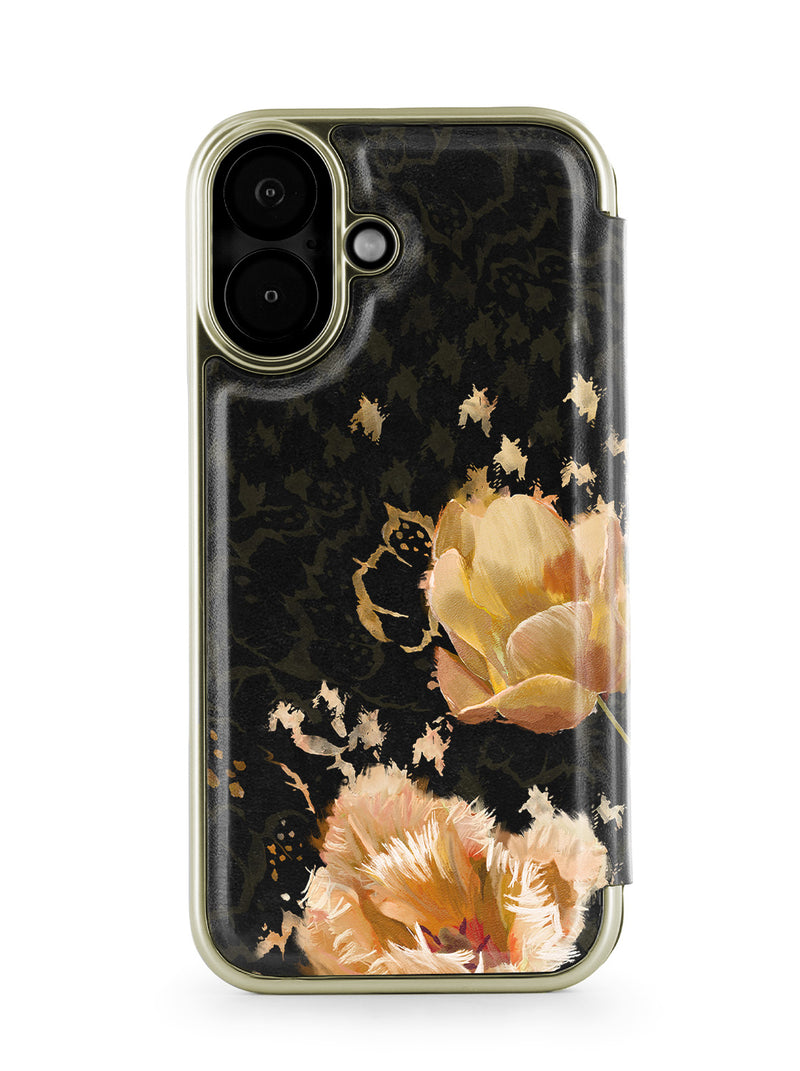 Ted Baker Orange Tulip Mirror Folio Phone Case for iPhone 17 Gold Shell