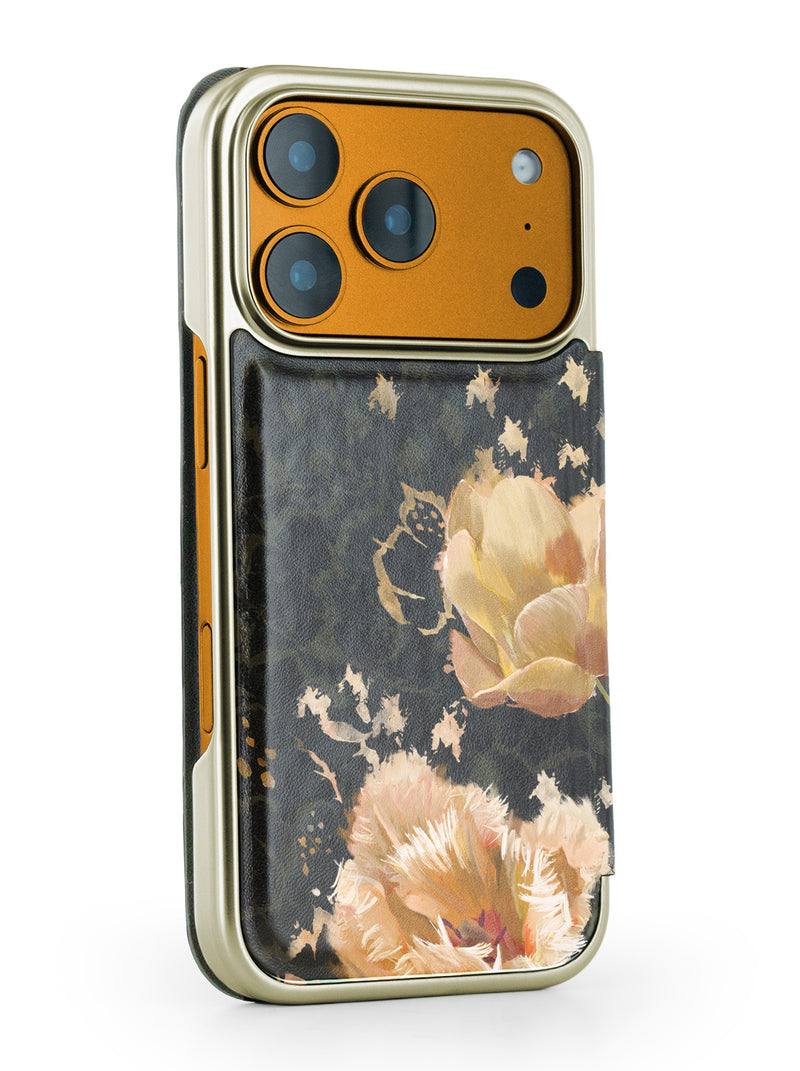Ted Baker Orange Tulip Mirror Folio Phone Case for iPhone 17 Pro Gold Shell