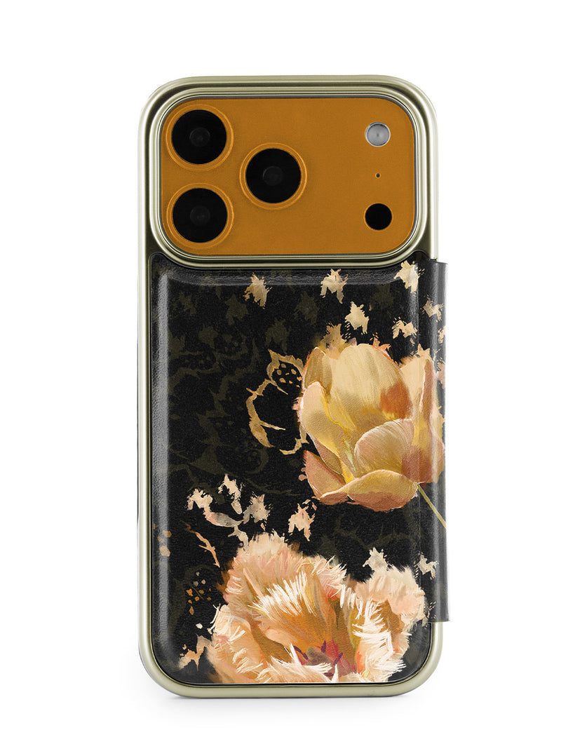 Ted Baker Orange Tulip Mirror Folio Phone Case for iPhone 17 Pro Gold Shell