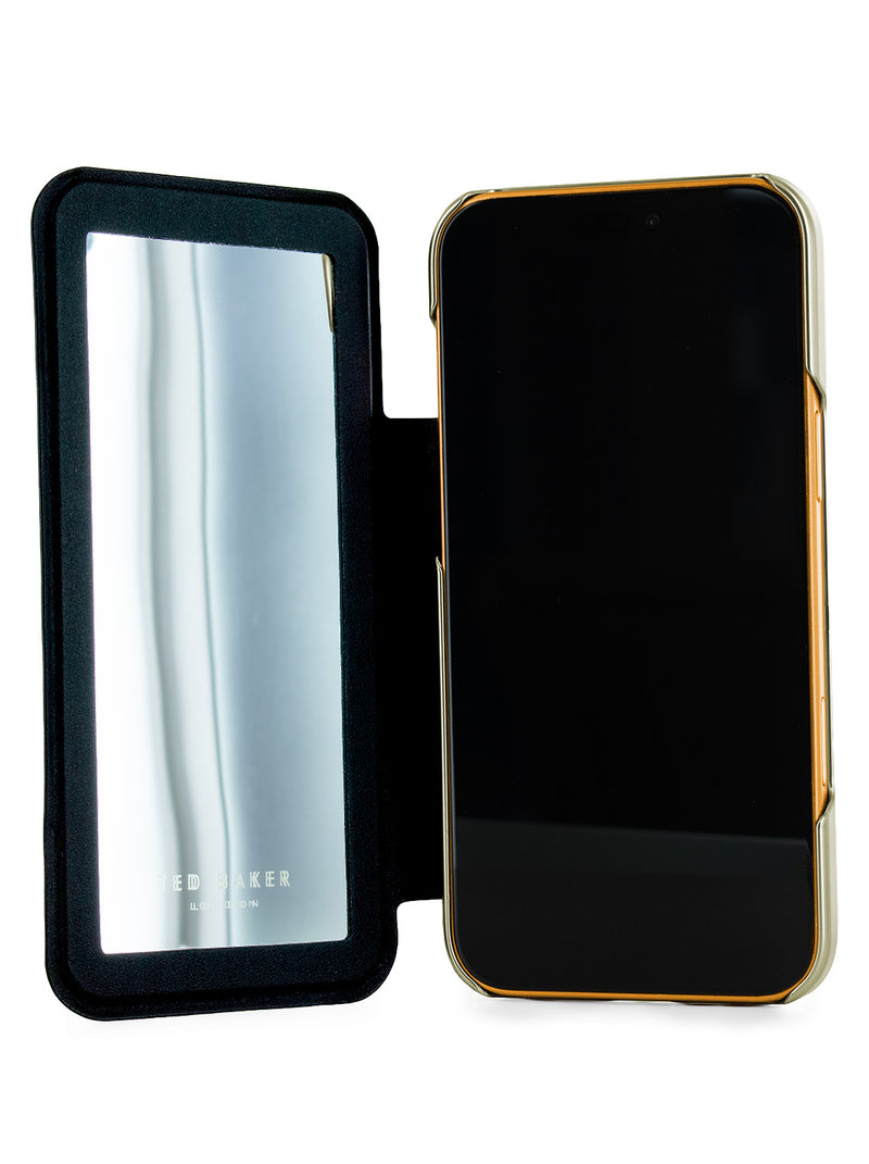 Ted Baker Orange Tulip Mirror Folio Phone Case for iPhone 17 Pro Gold Shell