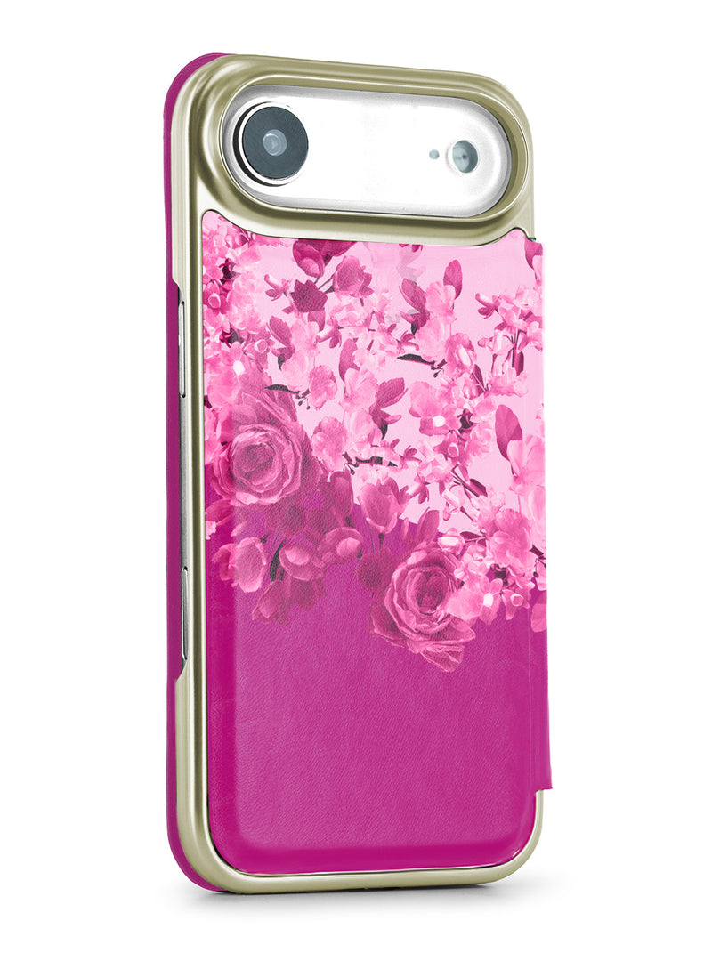 Ted Baker Pink Scattered Flowers Mirror Folio Phone Case for iPhone 17 Air Gold Shell