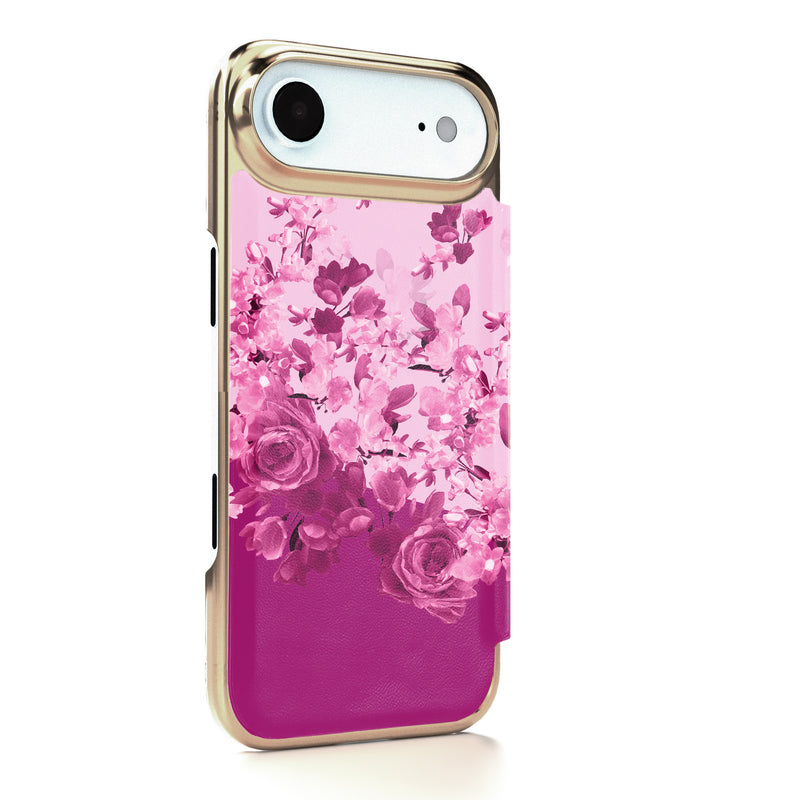Ted Baker Pink Scattered Flowers Mirror Folio Phone Case for iPhone 17 Air Gold Shell