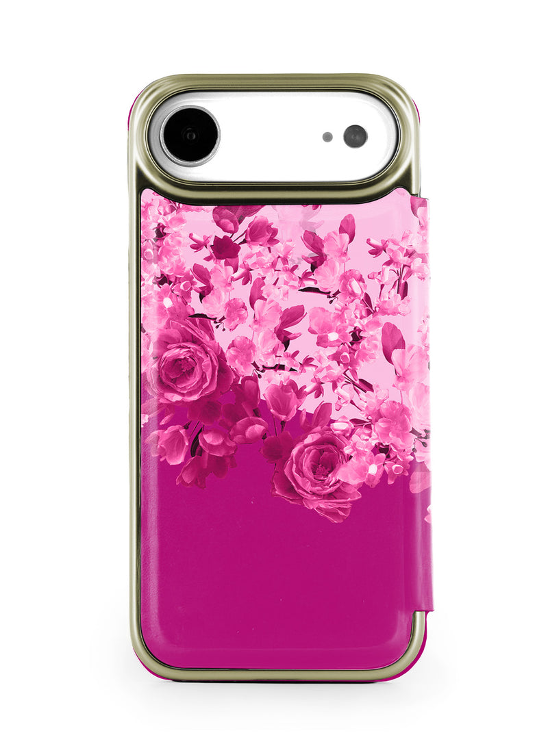 Ted Baker Pink Scattered Flowers Mirror Folio Phone Case for iPhone 17 Air Gold Shell