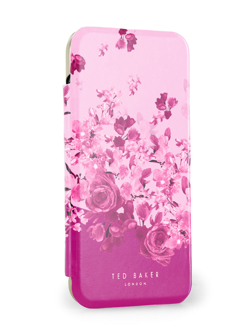 Ted Baker Pink Scattered Flowers Mirror Folio Phone Case for iPhone 17 Air Gold Shell