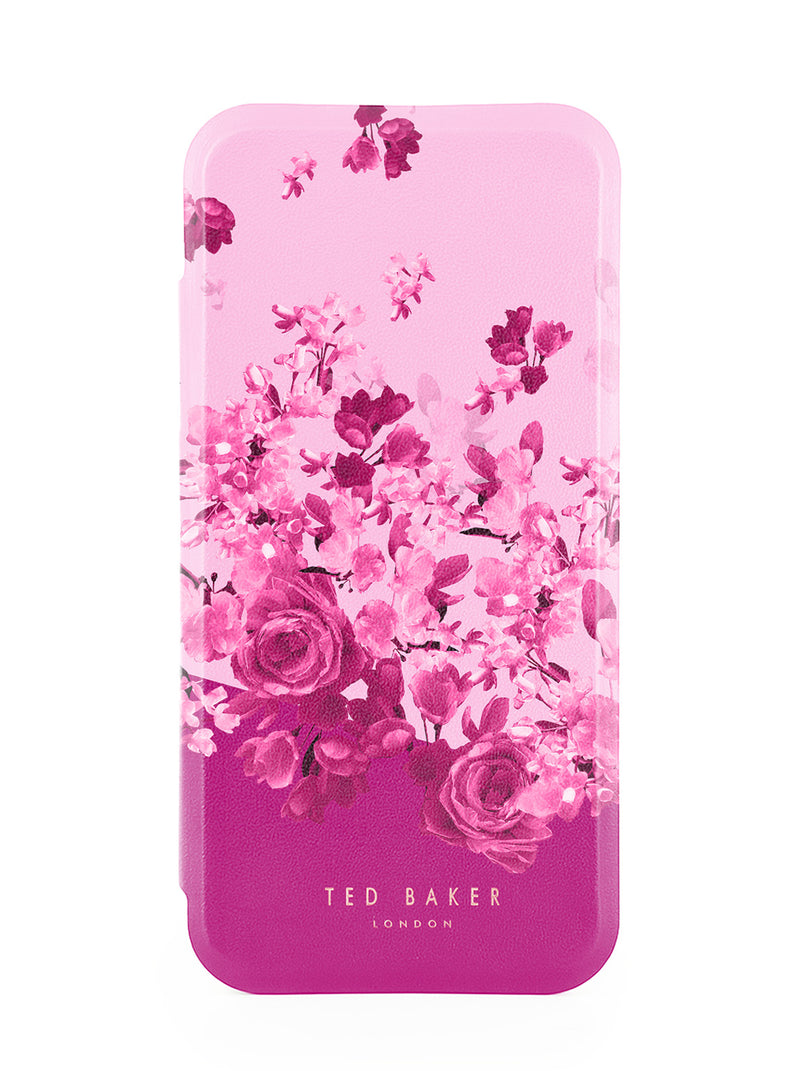 Ted Baker Pink Scattered Flowers Mirror Folio Phone Case for iPhone 17 Air Gold Shell