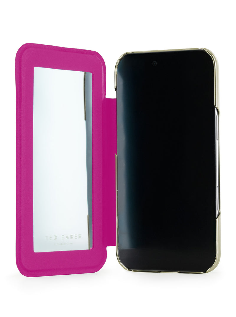Ted Baker Pink Scattered Flowers Mirror Folio Phone Case for iPhone 17 Air Gold Shell