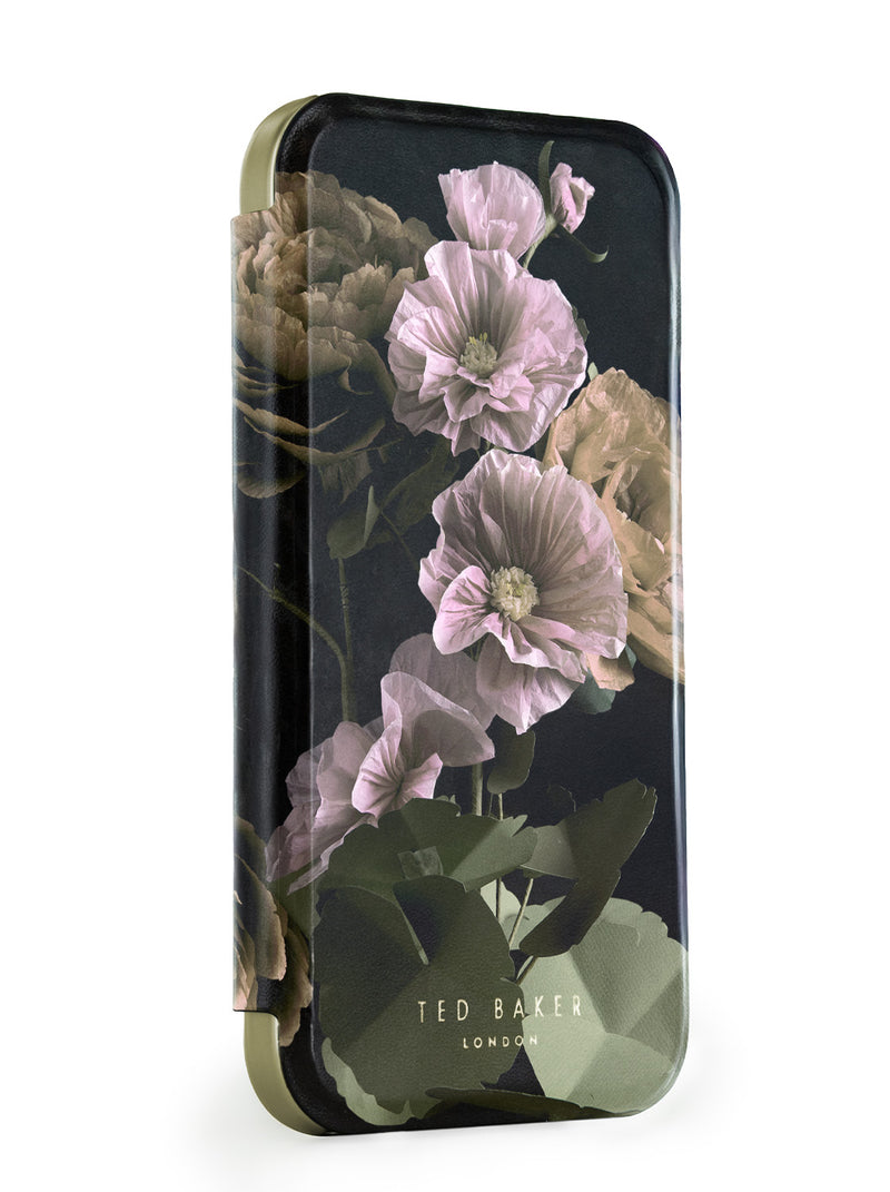 Ted Baker Black Paper Flowers Mirror Folio Phone Case for iPhone 17 Gold Shell