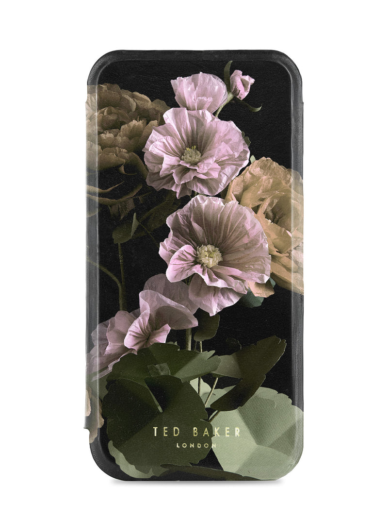 Ted Baker Black Paper Flowers Mirror Folio Phone Case for iPhone 17 Gold Shell