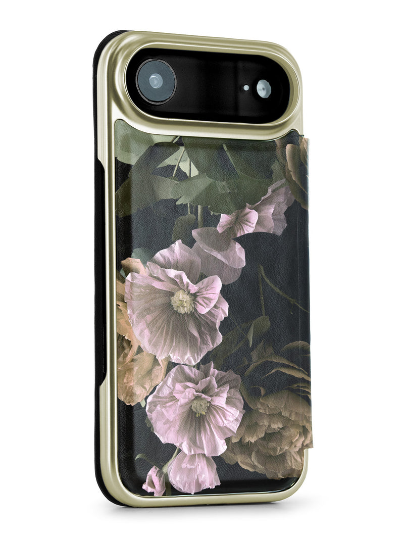 Ted Baker Black Paper Flowers Mirror Folio Phone Case for iPhone 17 Air Gold Shell