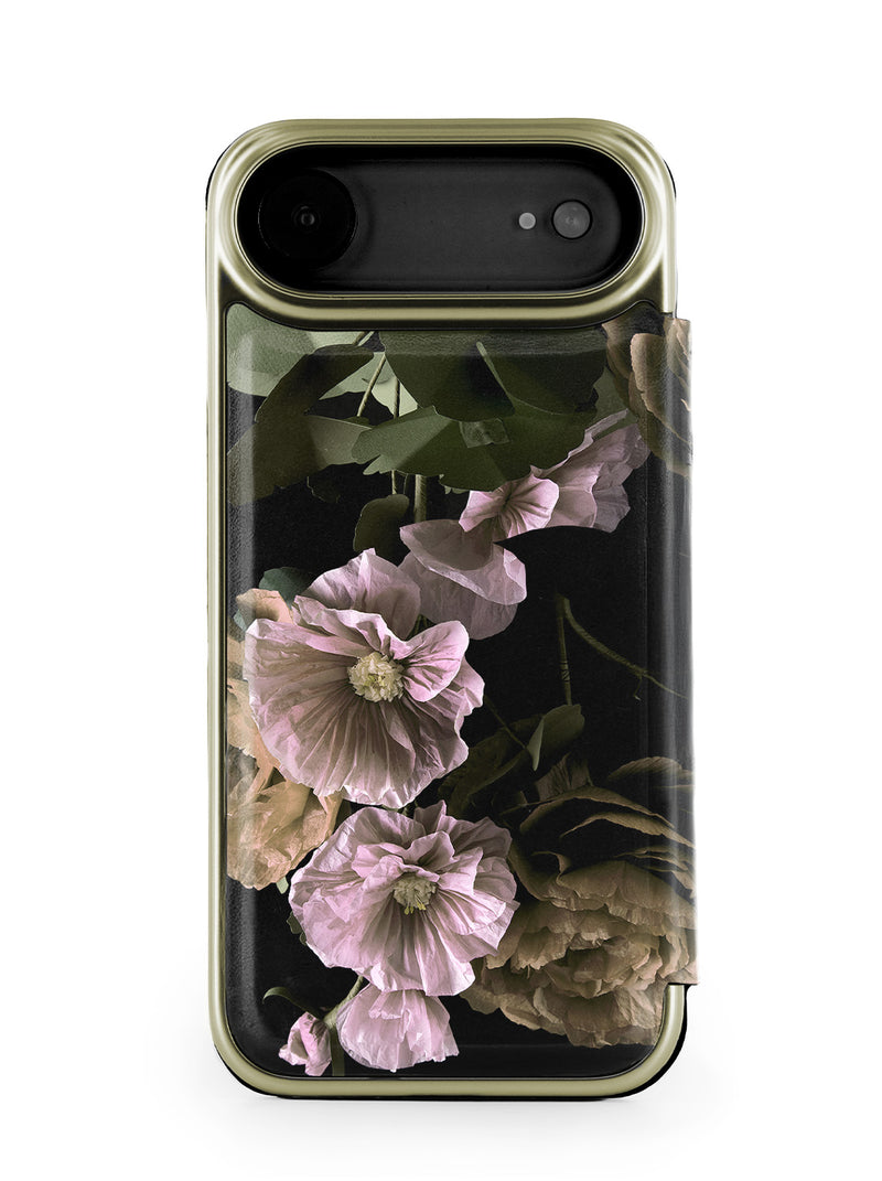 Ted Baker Black Paper Flowers Mirror Folio Phone Case for iPhone 17 Air Gold Shell