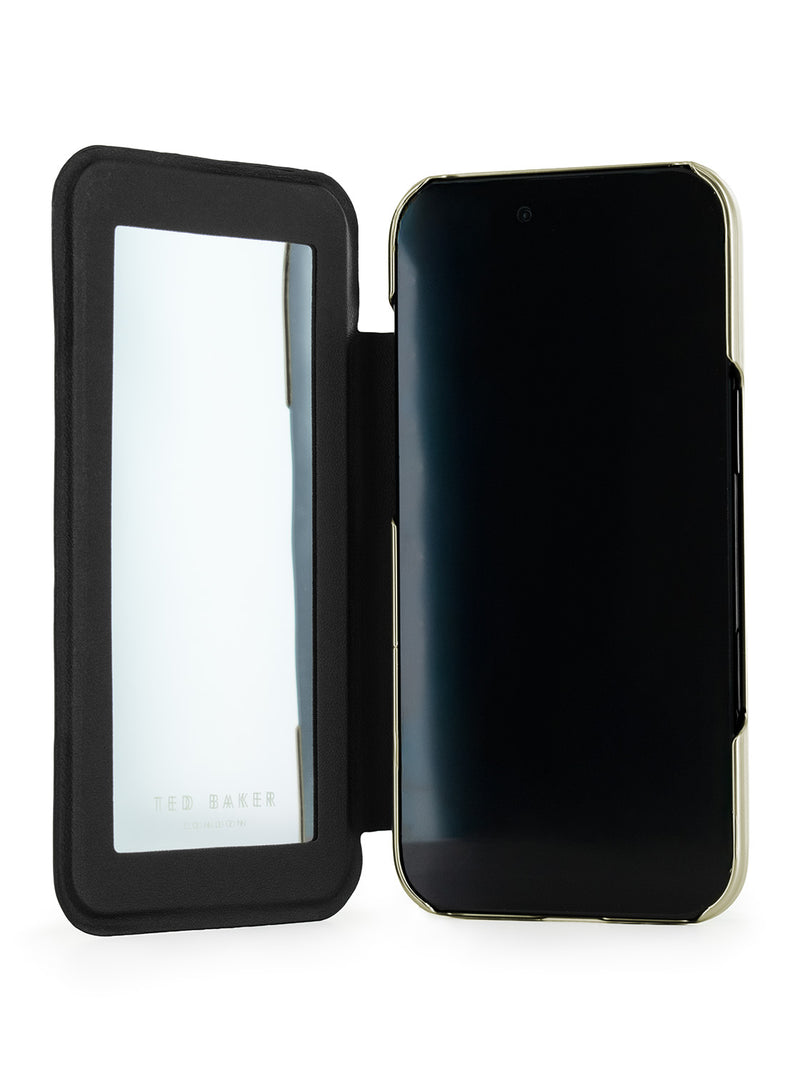 Ted Baker Black Paper Flowers Mirror Folio Phone Case for iPhone 17 Air Gold Shell