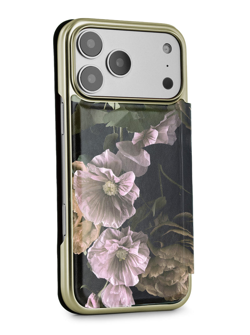 Ted Baker Black Paper Flowers Mirror Folio Phone Case for iPhone 17 Pro Max Gold Shell