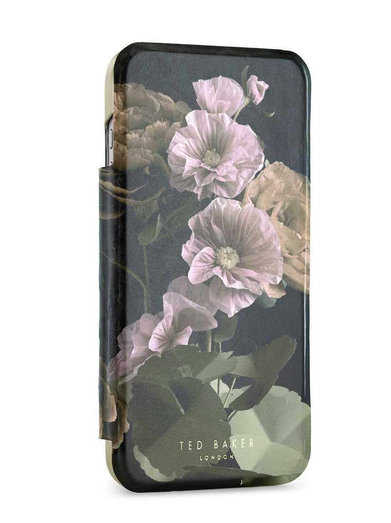 Ted Baker Black Paper Flowers Mirror Folio Phone Case for iPhone 17 Pro Max Gold Shell