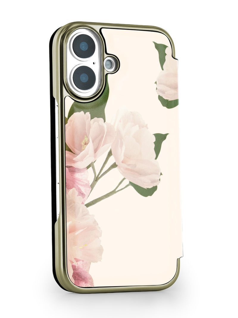 Ted Baker Cream Flower Placement Mirror Folio Phone Case for iPhone 17 Gold Shell