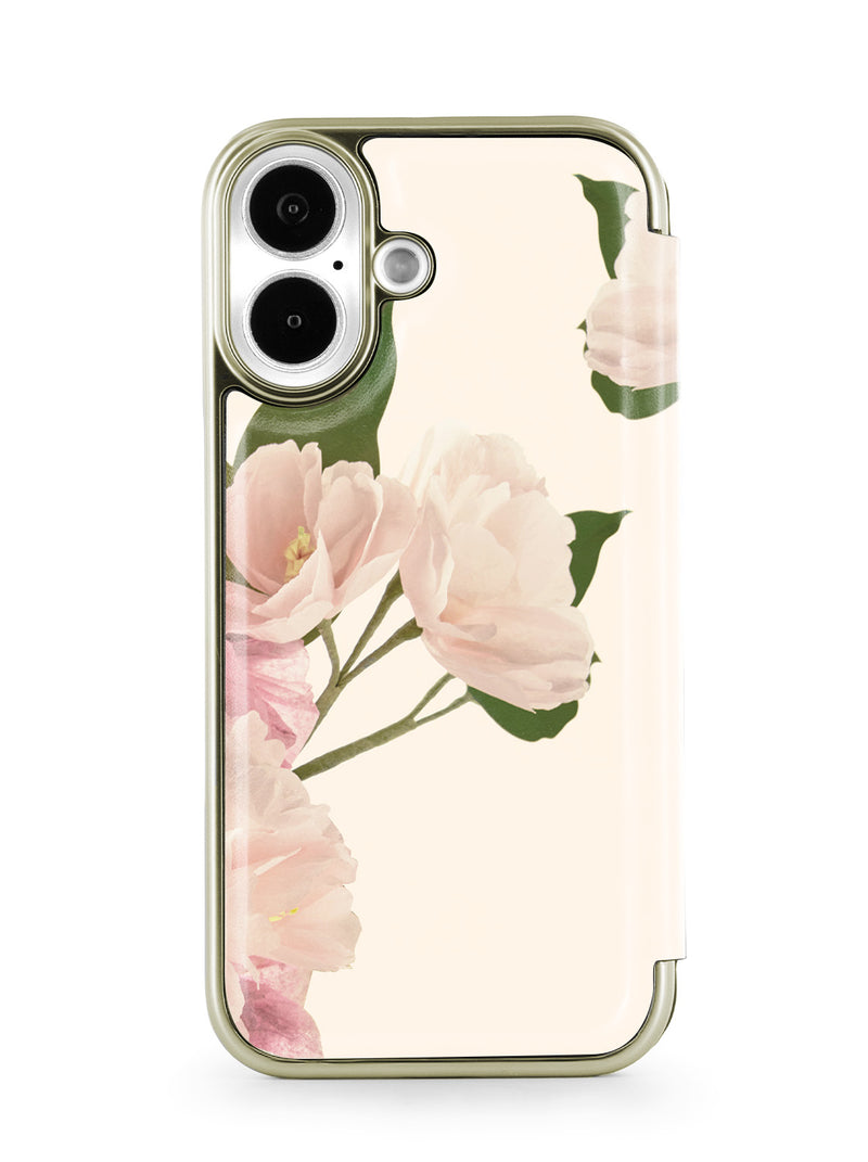 Ted Baker Cream Flower Placement Mirror Folio Phone Case for iPhone 17 Gold Shell
