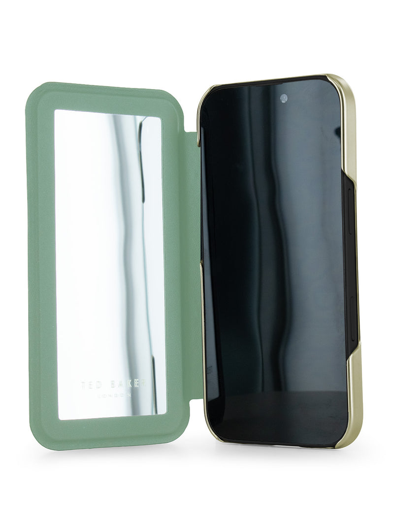 Ted Baker Cream Flower Placement Mirror Folio Phone Case for iPhone 17 Gold Shell