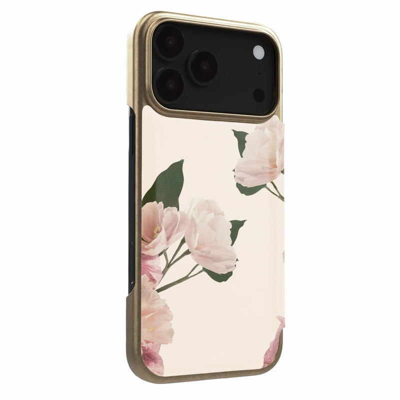 Ted Baker Cream Flower Placement Mirror Folio Phone Case for iPhone 17 Pro Gold Shell