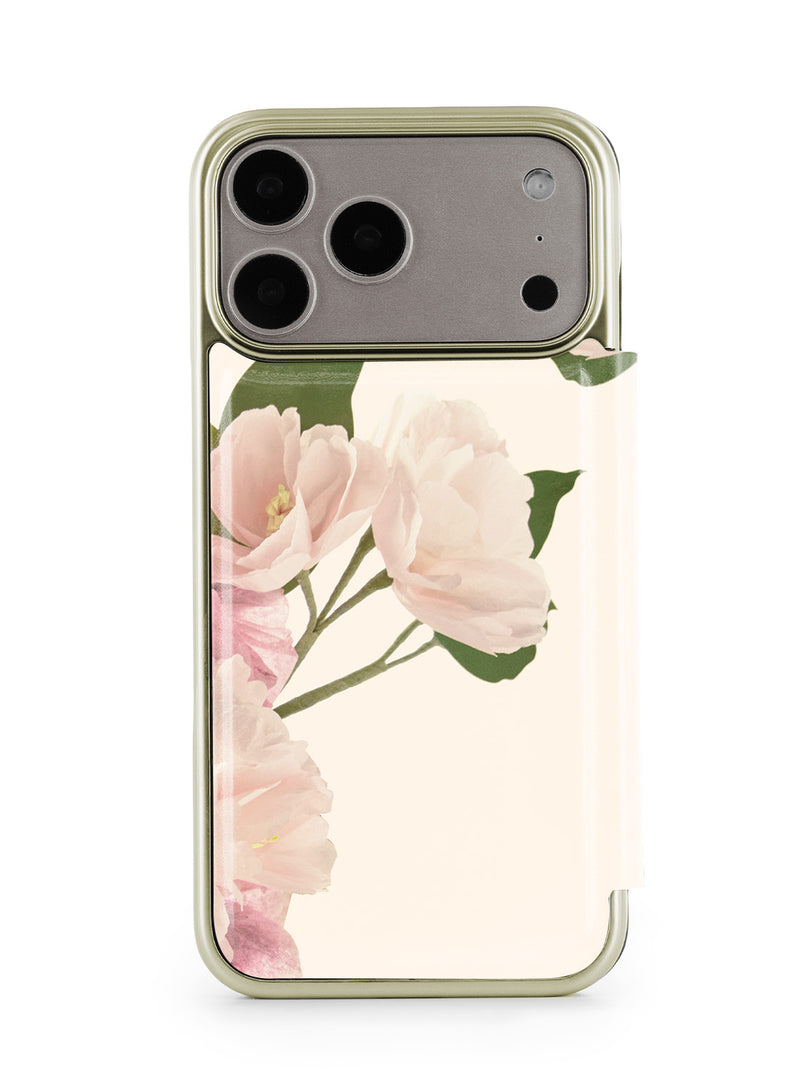 Ted Baker Cream Flower Placement Mirror Folio Phone Case for iPhone 17 Pro Max Gold Shell