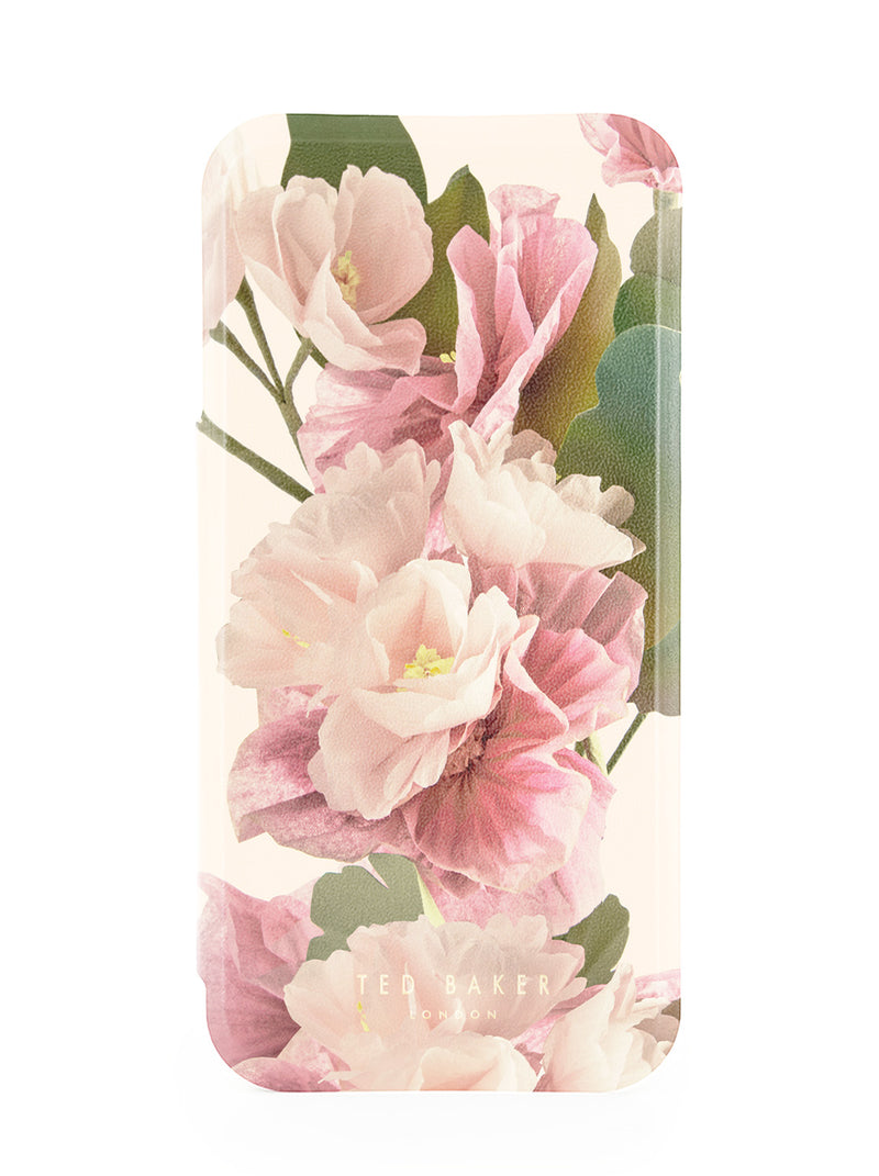 Ted Baker Cream Flower Placement Mirror Folio Phone Case for iPhone 17 Pro Gold Shell