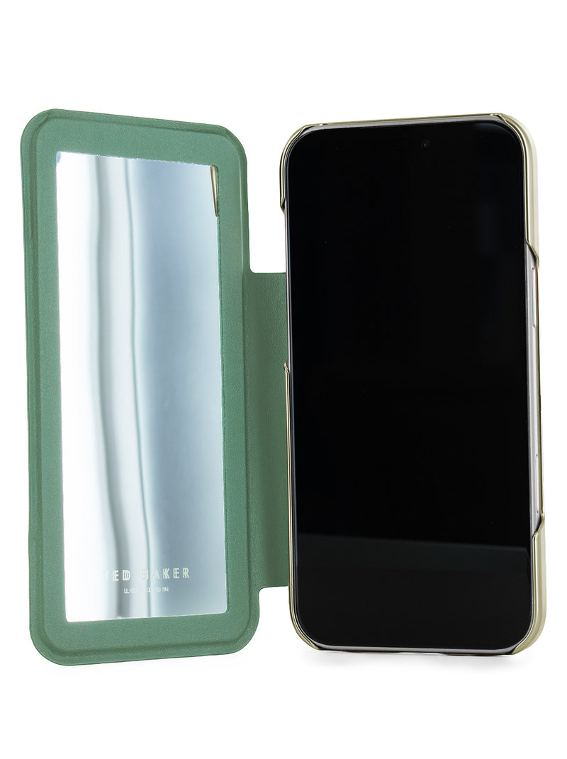 Ted Baker Cream Flower Placement Mirror Folio Phone Case for iPhone 17 Pro Max Gold Shell