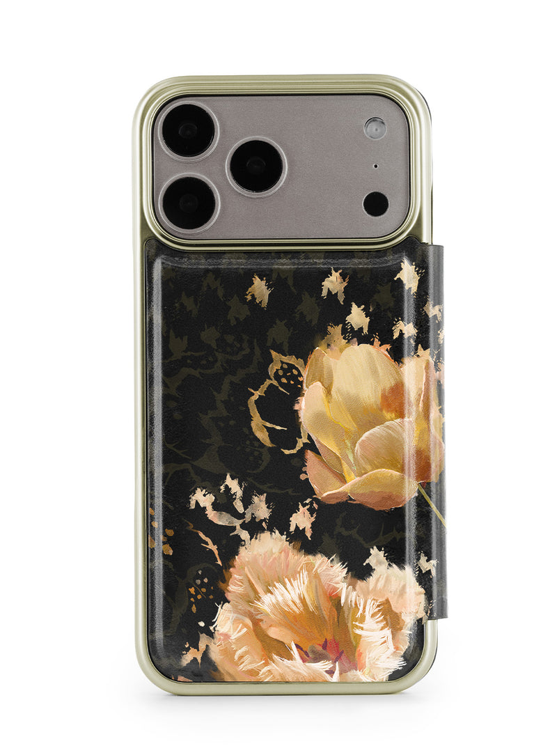Ted Baker Orange Tulip Mirror Folio Phone Case for iPhone 17 Pro Max Gold Shell