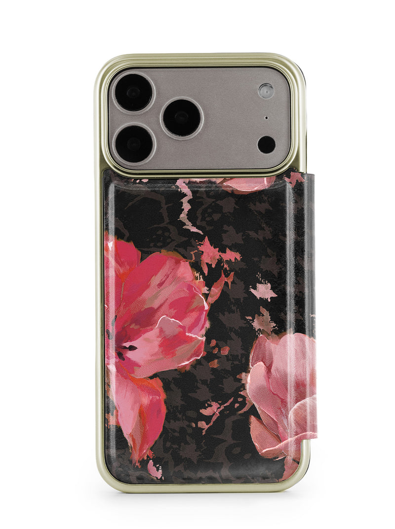 Ted Baker Pink Tulip Mirror Folio Phone Case for iPhone 17 Pro Max Gold Shell