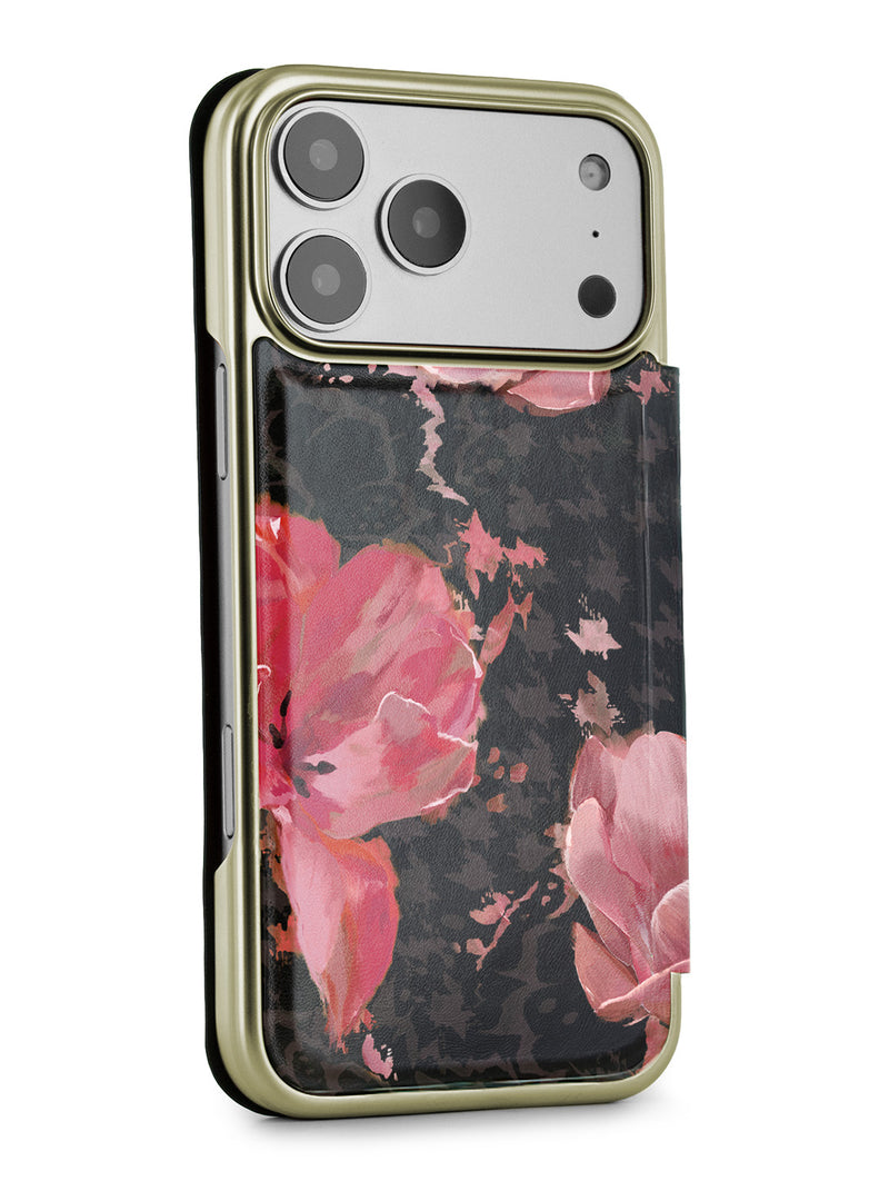 Ted Baker Pink Tulip Mirror Folio Phone Case for iPhone 17 Pro Max Gold Shell