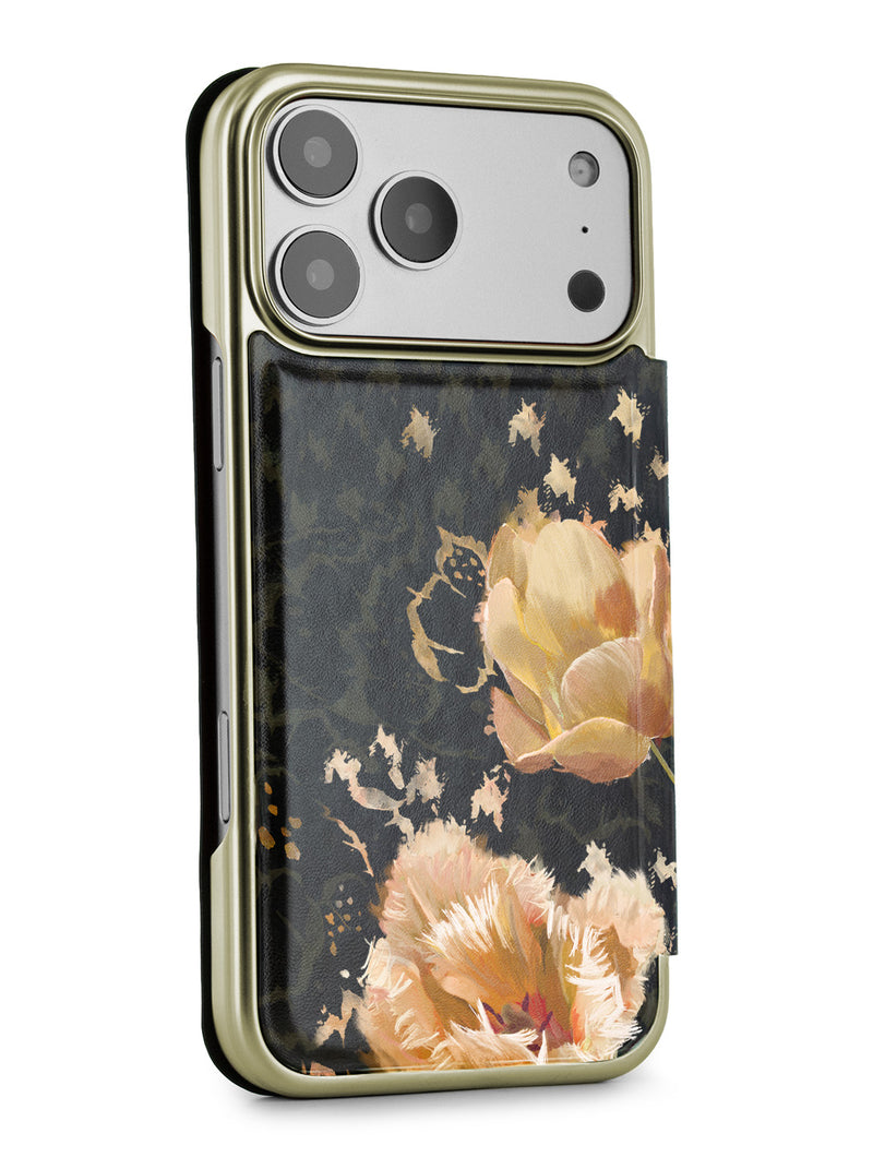 Ted Baker Orange Tulip Mirror Folio Phone Case for iPhone 17 Pro Max Gold Shell