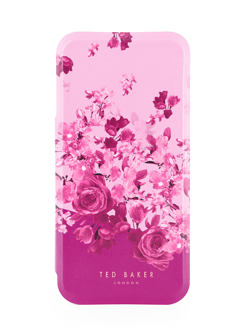 Ted Baker Pink Scattered Flowers Mirror Folio Phone Case for iPhone 17 Pro Max Gold Shell
