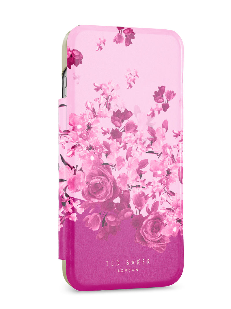 Ted Baker Pink Scattered Flowers Mirror Folio Phone Case for iPhone 17 Pro Max Gold Shell