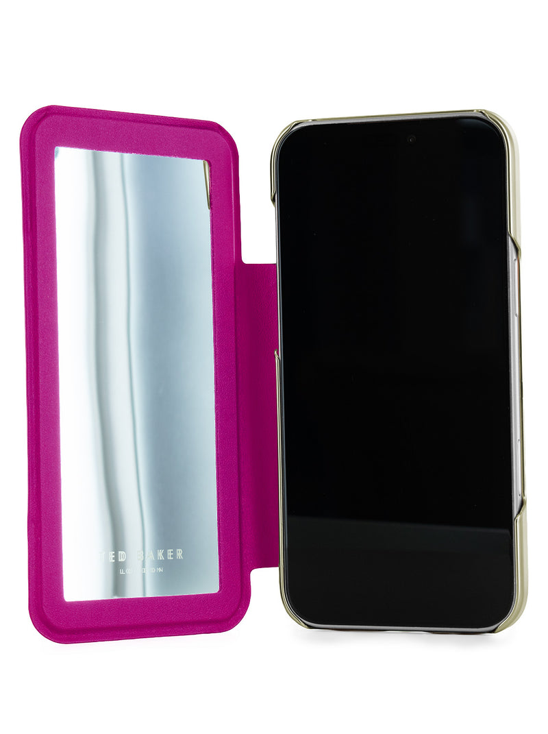 Ted Baker Pink Scattered Flowers Mirror Folio Phone Case for iPhone 17 Pro Max Gold Shell