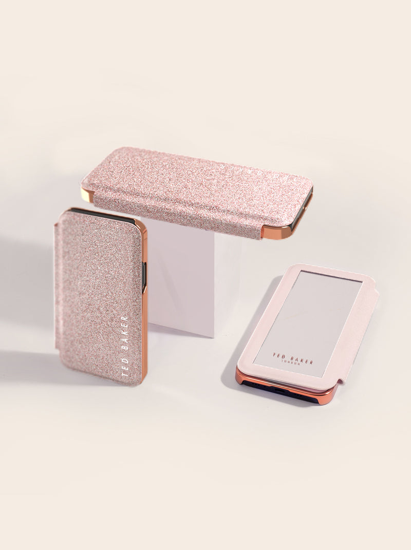 Ted Baker ELLEA Mirror Case for iPhone XR- Rose Gold Nude - Glitter