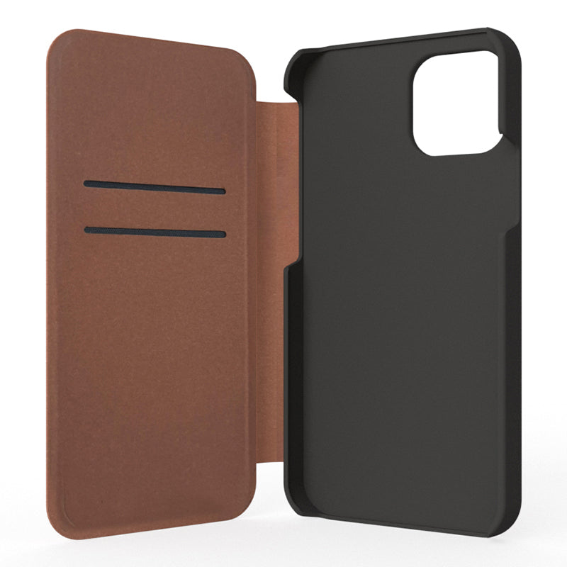 iPhone 12 / 12 Pro Leather Folio Phone Case - Black / Brown