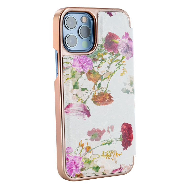Ted Baker GWLADUS Mirror Folio for iPhone 12 Pro Water Floral Grey Rose Gold