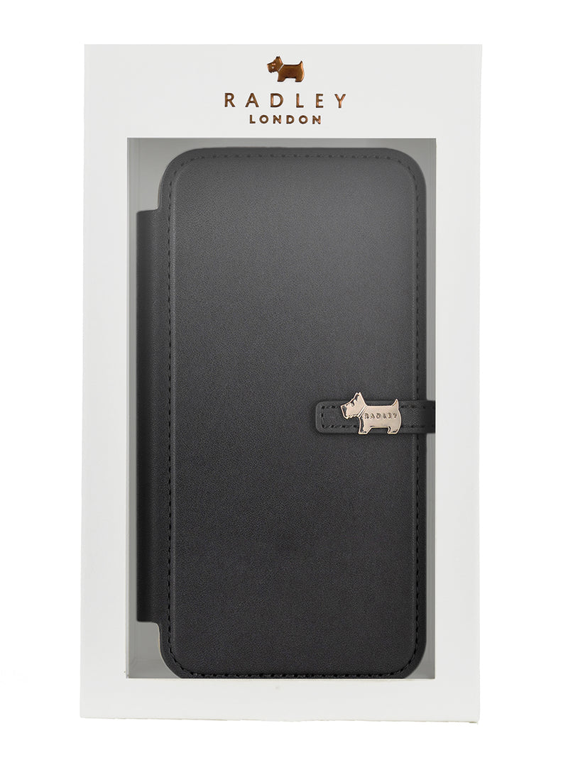 Radley Scotty Dog Embellished Book-style Flip Case for iPhone 12 with Four Card Slots - Black / Tan
