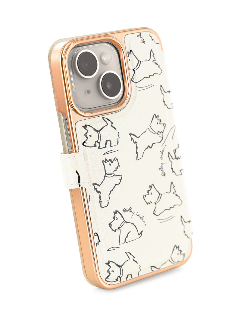 Radley Book-Style Flip Case for iPhone 14 with Two Card Slots - Sketch Street / Chalk