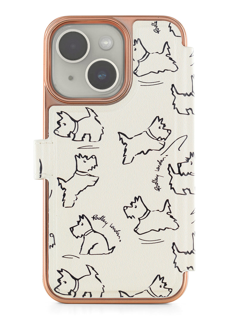 Radley Book-Style Flip Case for iPhone 12 with Two Card Slots - Sketch Street / Chalk