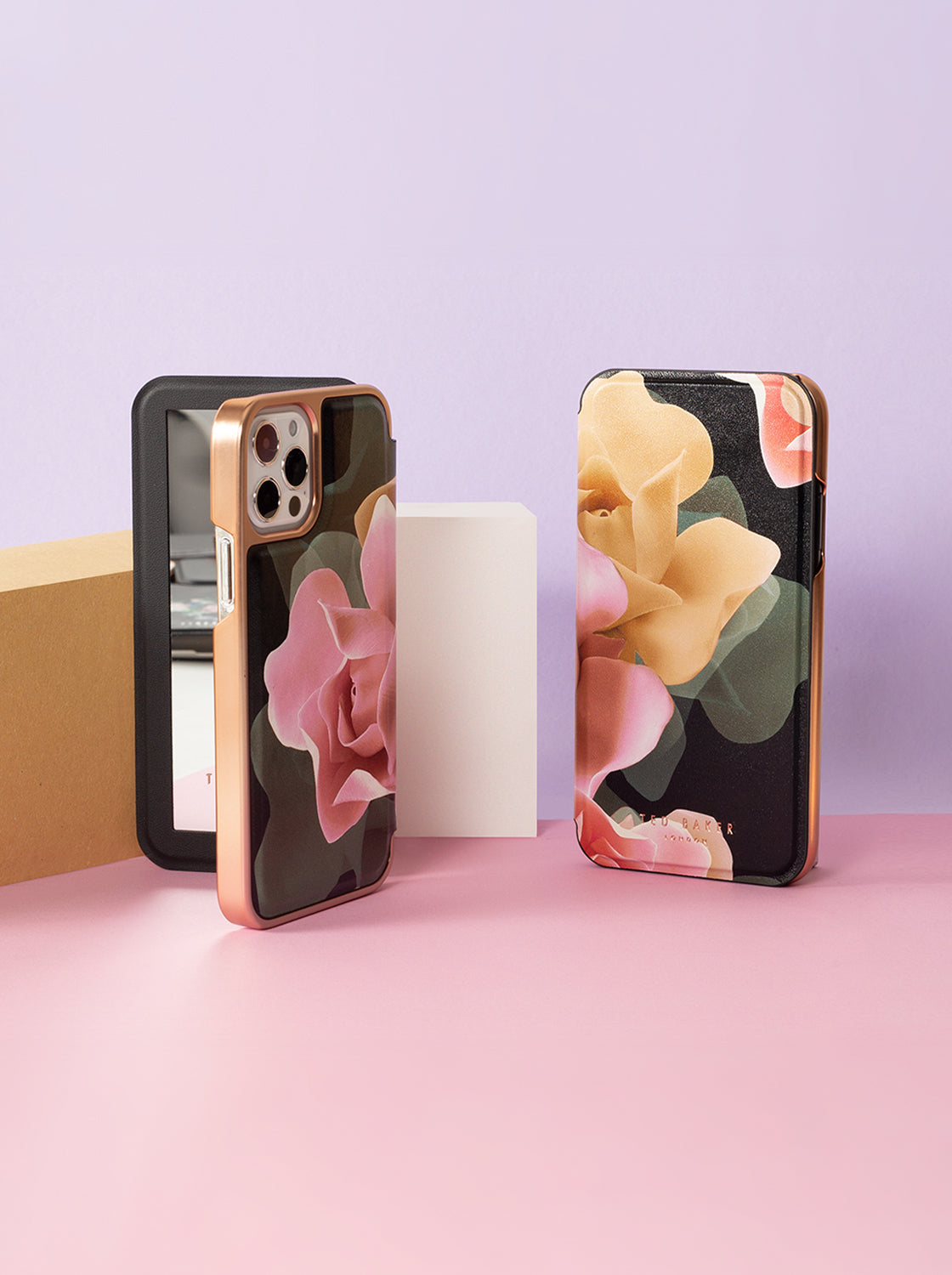 Ted Baker Mirror Folio Case for iPhone 14 Pro Max - Porcelain Rose (Black)